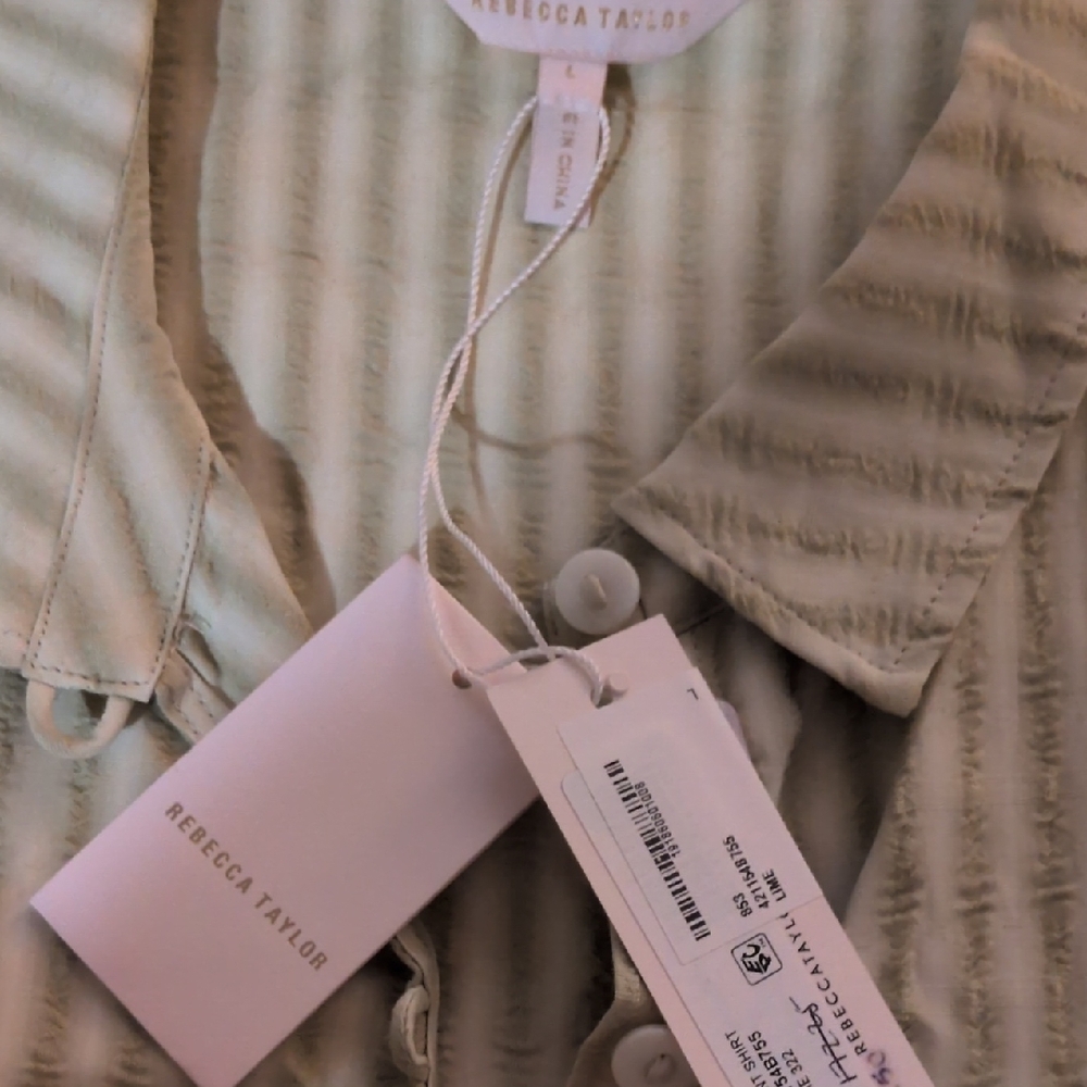Rebecca Taylor Sage Green Textured Button-Front Blouse